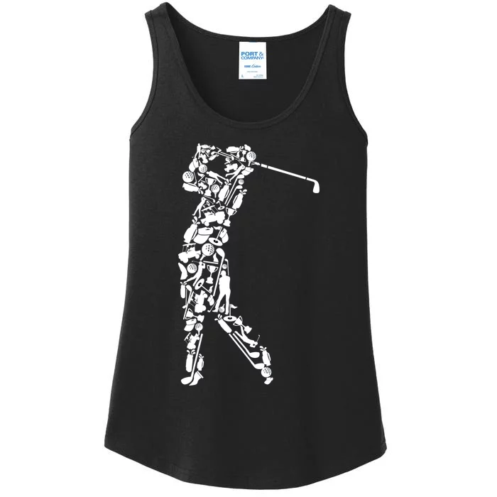 Golfer Silhouette Filled With Golf Things Gift Ladies Essential Tank