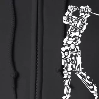 Golfer Silhouette Filled With Golf Things Gift Full Zip Hoodie