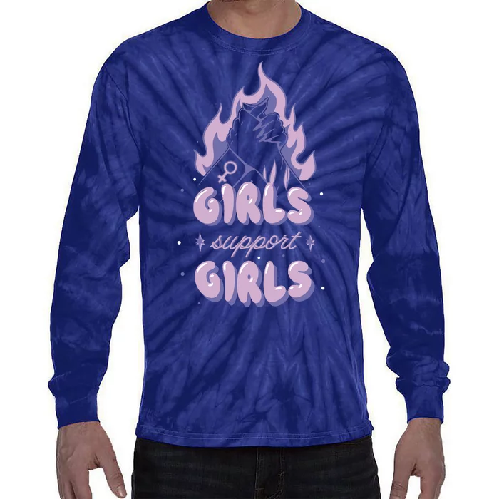 Girls Support Girls Feminism Tie-Dye Long Sleeve Shirt