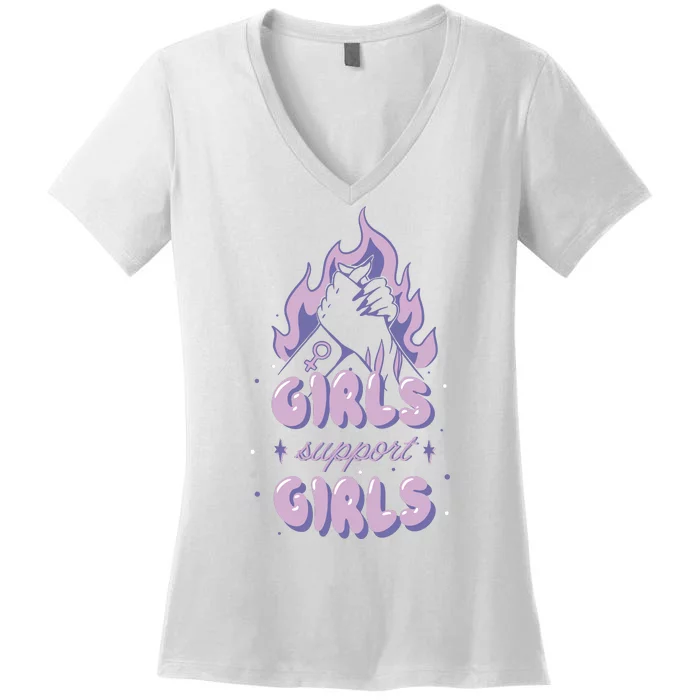 Girls Support Girls Feminism Women's V-Neck T-Shirt