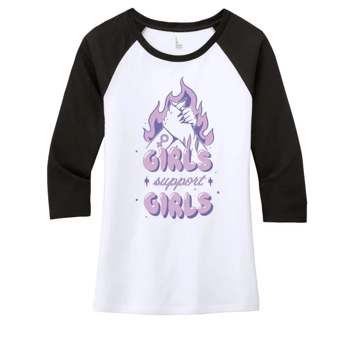 Girls Support Girls Feminism Women's Tri-Blend 3/4-Sleeve Raglan Shirt