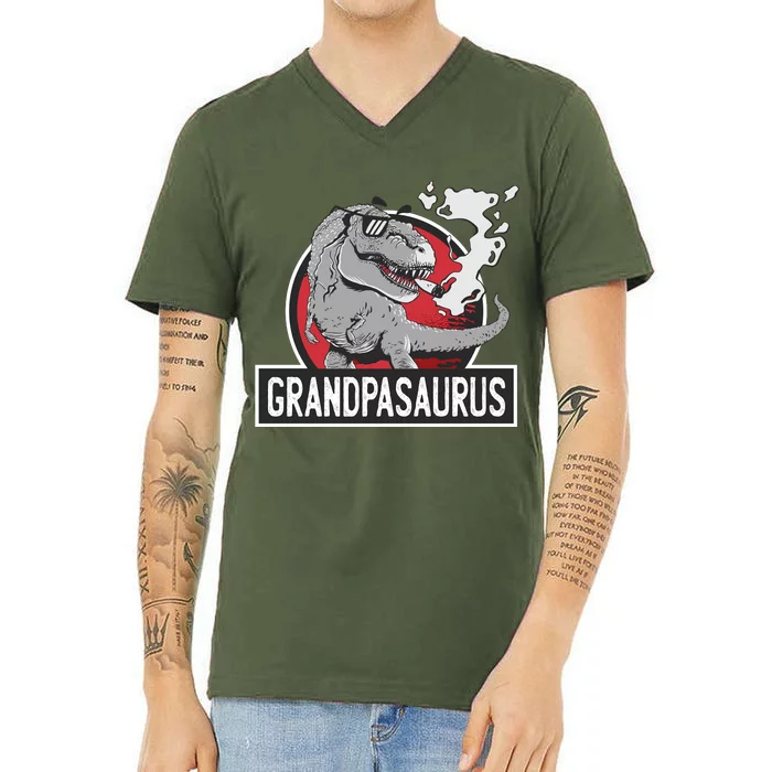 Grandpasaurus Smoking Grandpa Trex Funny V-Neck T-Shirt