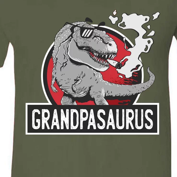 Grandpasaurus Smoking Grandpa Trex Funny V-Neck T-Shirt