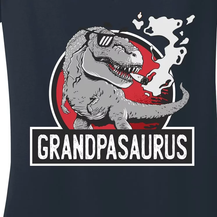 Grandpasaurus Smoking Grandpa Trex Funny Women's V-Neck T-Shirt