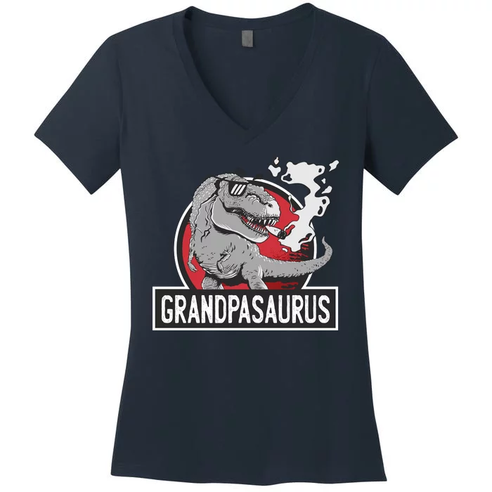 Grandpasaurus Smoking Grandpa Trex Funny Women's V-Neck T-Shirt