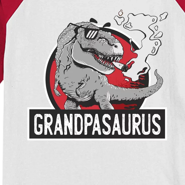 Grandpasaurus Smoking Grandpa Trex Funny Kids Colorblock Raglan Jersey