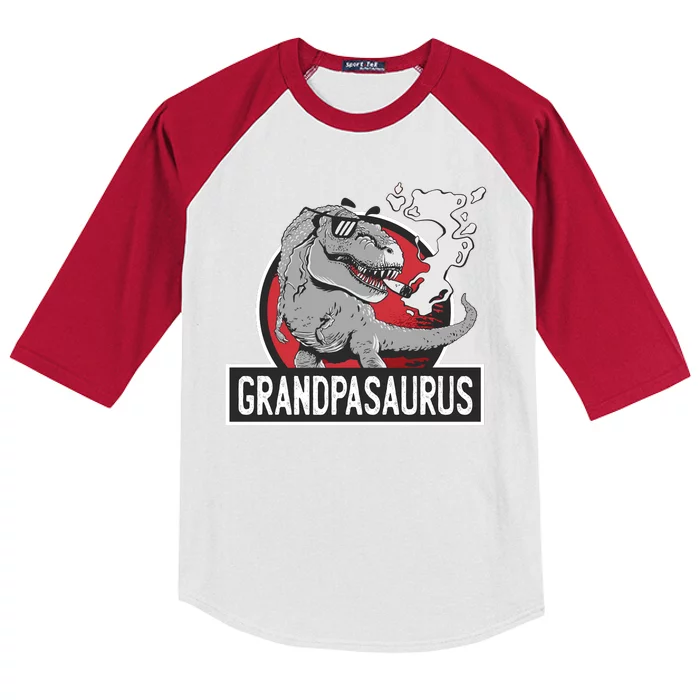 Grandpasaurus Smoking Grandpa Trex Funny Kids Colorblock Raglan Jersey