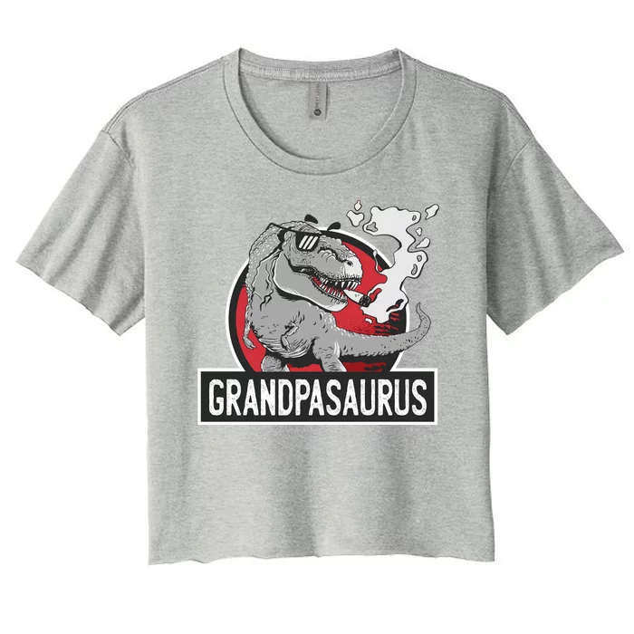 Grandpasaurus Smoking Grandpa Trex Funny Women's Crop Top Tee