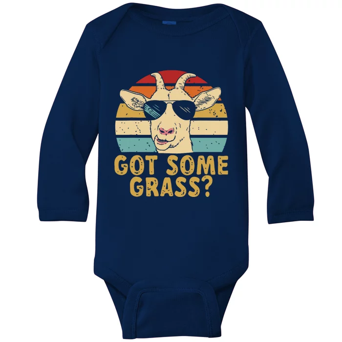 Goat Some Grass Funny Goat Farmer Baby Long Sleeve Bodysuit