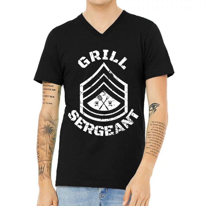 GRILL SERGEANT Grilling BBQ Dad Father's V-Neck T-Shirt