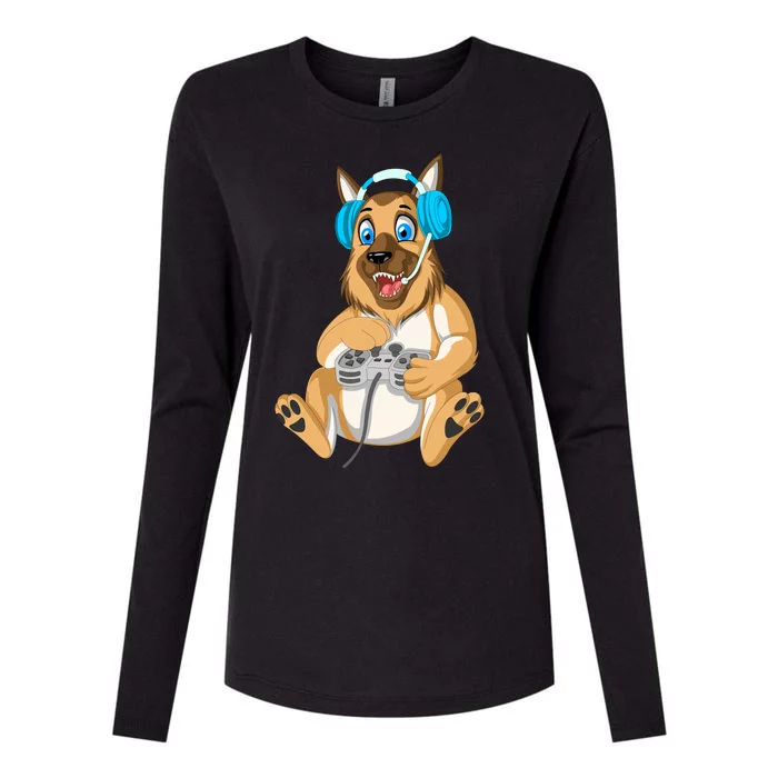 German Shepherd Gamer Womens Cotton Relaxed Long Sleeve T-Shirt