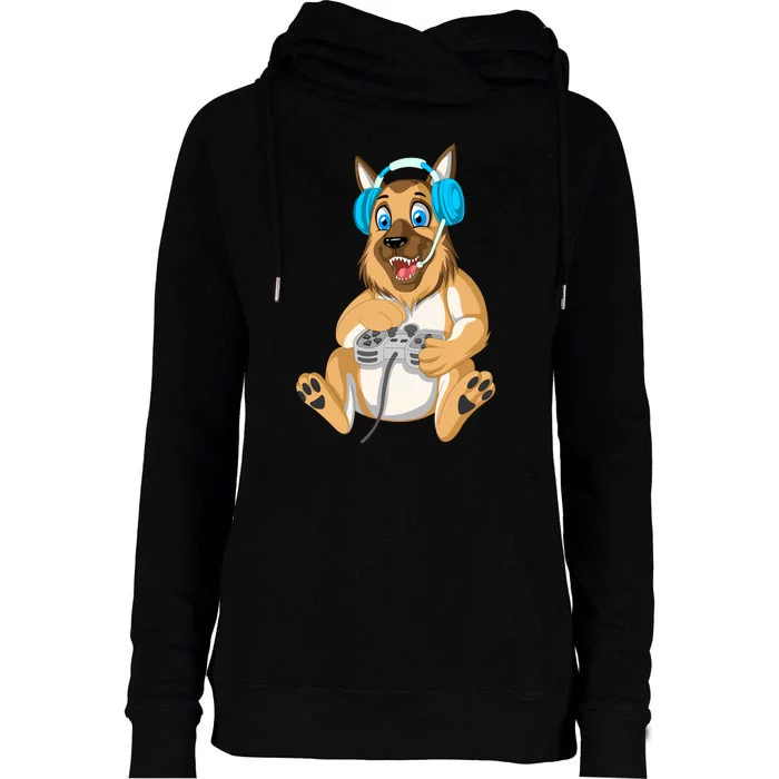 German Shepherd Gamer Womens Funnel Neck Pullover Hood