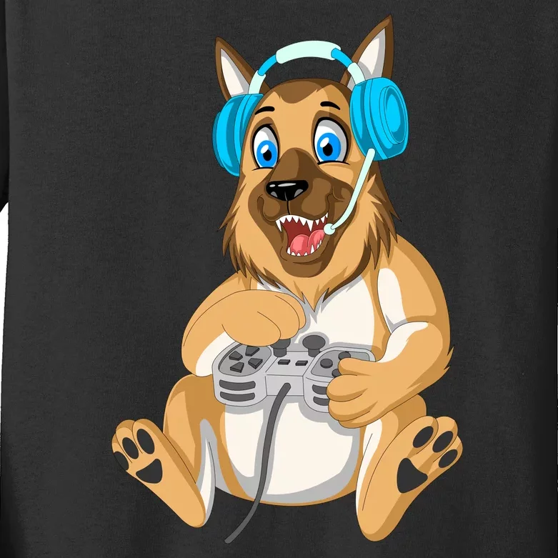 German Shepherd Gamer Kids Long Sleeve Shirt