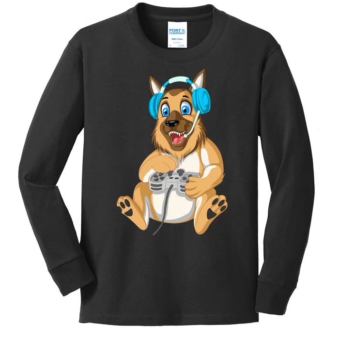 German Shepherd Gamer Kids Long Sleeve Shirt