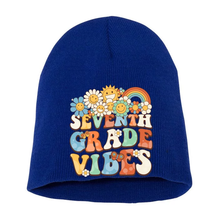 Groovy Seventh Grade Vibes Retro Teacher First Day Of School Gift Short Acrylic Beanie