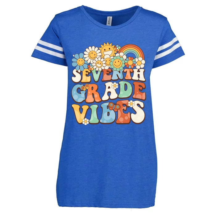 Groovy Seventh Grade Vibes Retro Teacher First Day Of School Gift Enza Ladies Jersey Football T-Shirt