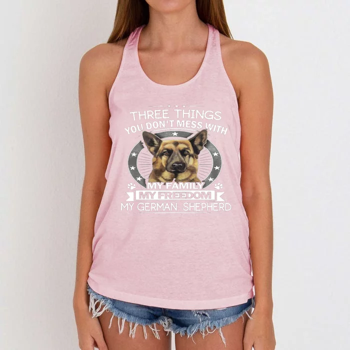 Ger Shepherd Gift Three Things You Don't Mess With Cool Gift Women's Knotted Racerback Tank