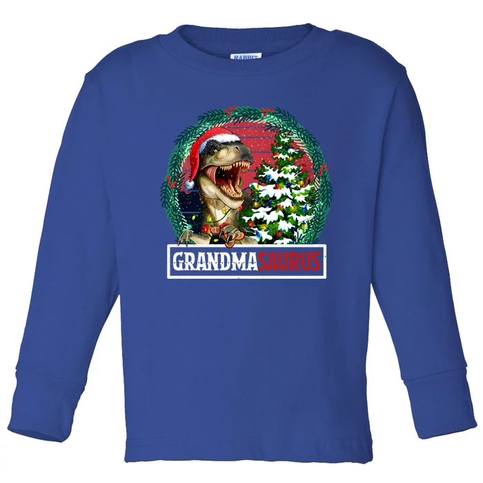 Grandmasaurus Santa Grandma Dinosaur Trex Xmas Tree Light Gift Toddler Long Sleeve Shirt