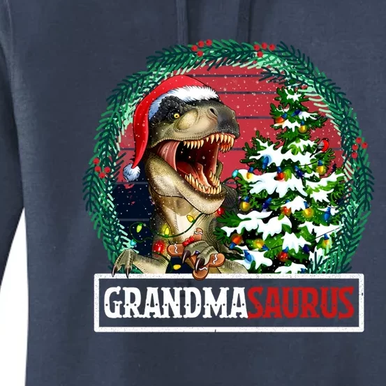 Grandmasaurus Santa Grandma Dinosaur Trex Xmas Tree Light Gift Women's Pullover Hoodie