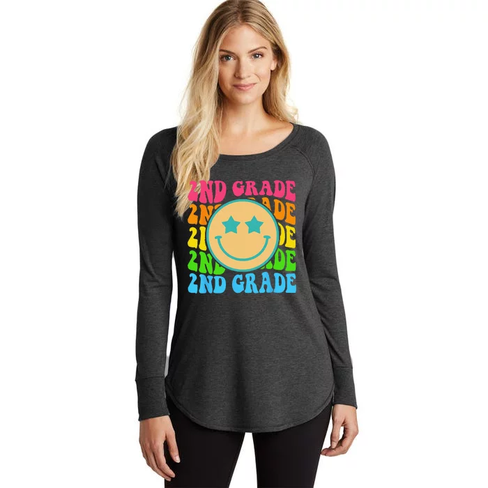 Groovy Second Grade Vibes Face Retro Teachers Back To School Women's Perfect Tri Tunic Long Sleeve Shirt