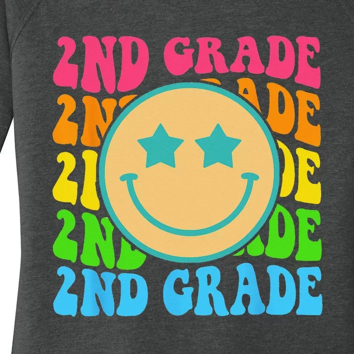 Groovy Second Grade Vibes Face Retro Teachers Back To School Women's Perfect Tri Tunic Long Sleeve Shirt