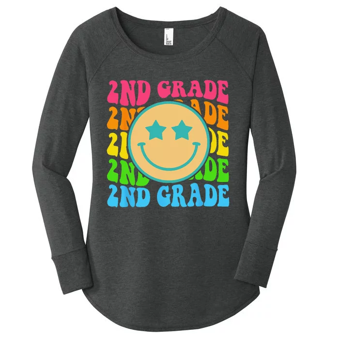 Groovy Second Grade Vibes Face Retro Teachers Back To School Women's Perfect Tri Tunic Long Sleeve Shirt