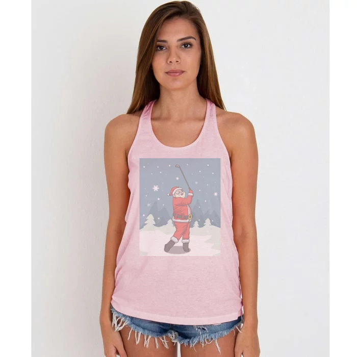 Golfing Santa Golfer Golf Funny Christmas Ugly Christmas Gift Women's Knotted Racerback Tank