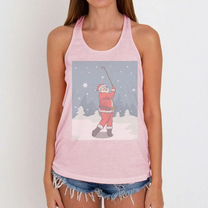 Golfing Santa Golfer Golf Funny Christmas Ugly Christmas Gift Women's Knotted Racerback Tank