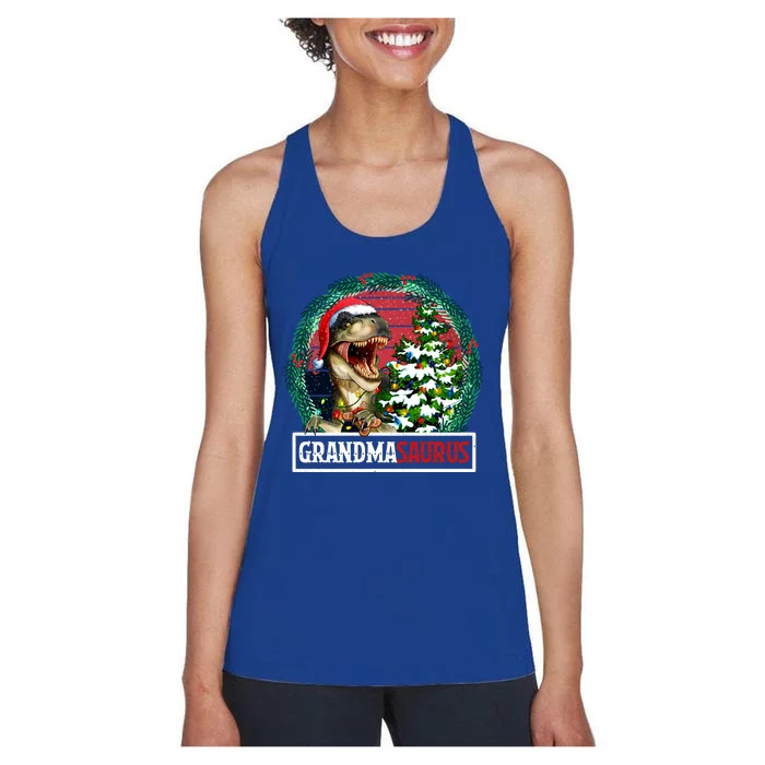 Grandmasaurus Santa Grandma Dinosaur Trex Xmas Tree Light Gift Women's Racerback Tank