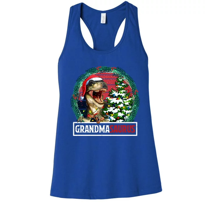 Grandmasaurus Santa Grandma Dinosaur Trex Xmas Tree Light Gift Women's Racerback Tank