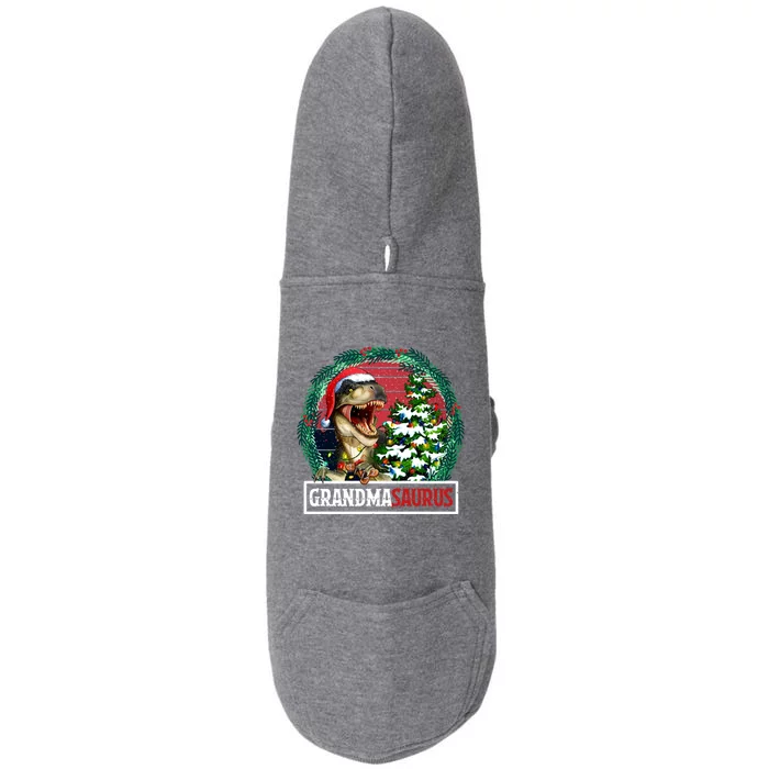 Grandmasaurus Santa Grandma Dinosaur Trex Xmas Tree Light Gift Doggie 3-End Fleece Hoodie