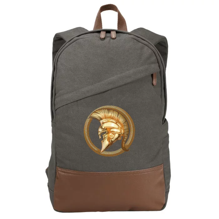 Golden Spartan Gladiator Warrior Helmet Cotton Canvas Backpack