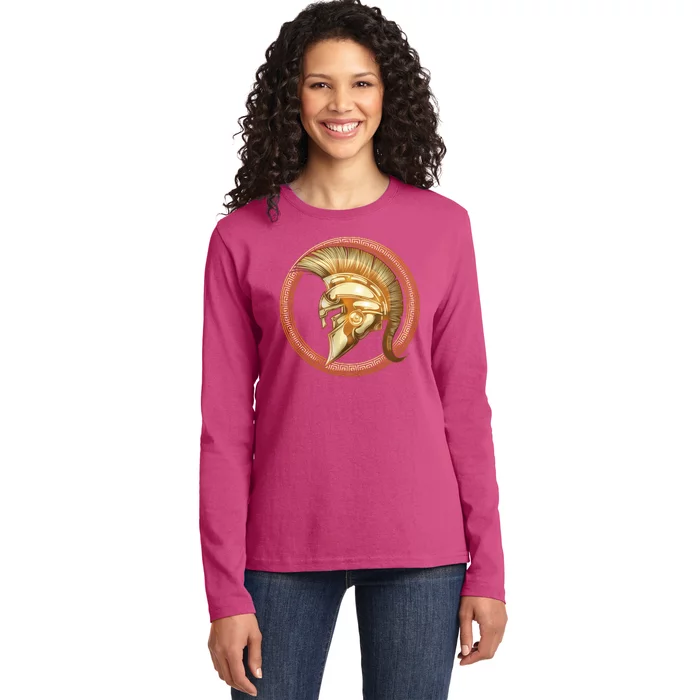 Golden Spartan Gladiator Warrior Helmet Ladies Long Sleeve Shirt