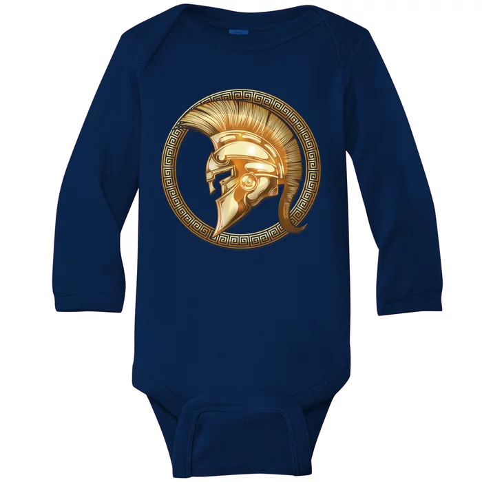 Golden Spartan Gladiator Warrior Helmet Baby Long Sleeve Bodysuit