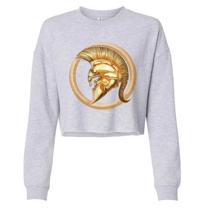 Golden Spartan Gladiator Warrior Helmet Cropped Pullover Crew