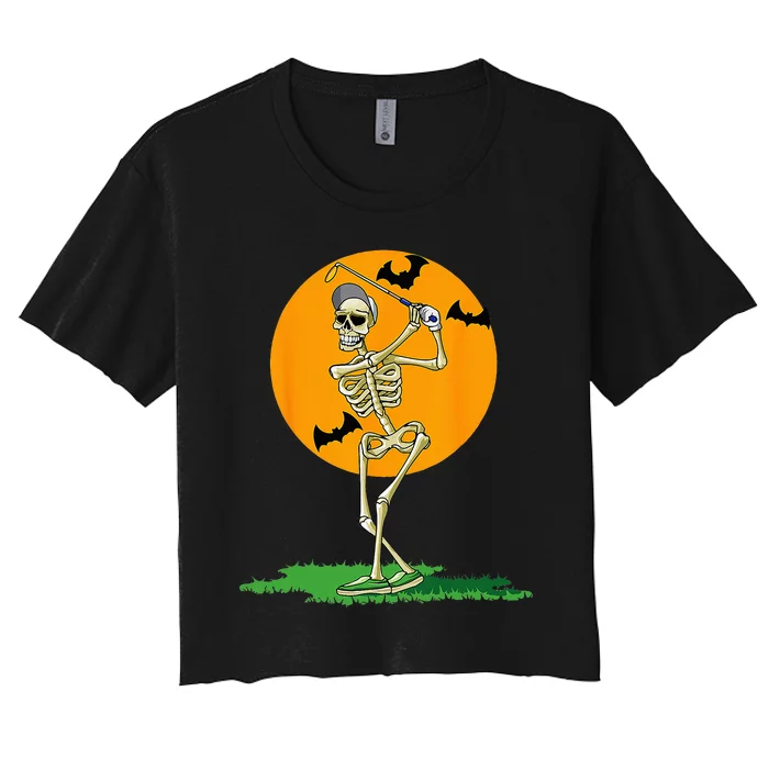 Golfing Skeleton Halloween Golf Halloween Golfer Women's Crop Top Tee