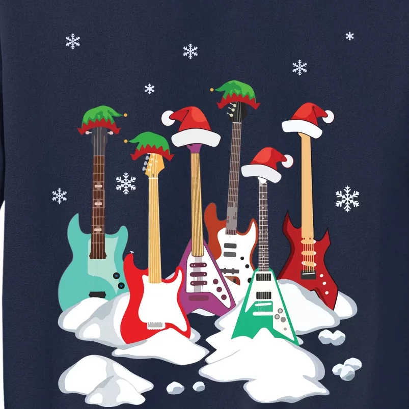 Guitar Santa Hat Christmas Tree Funny Music Loves Xmas Tall Sweatshirt