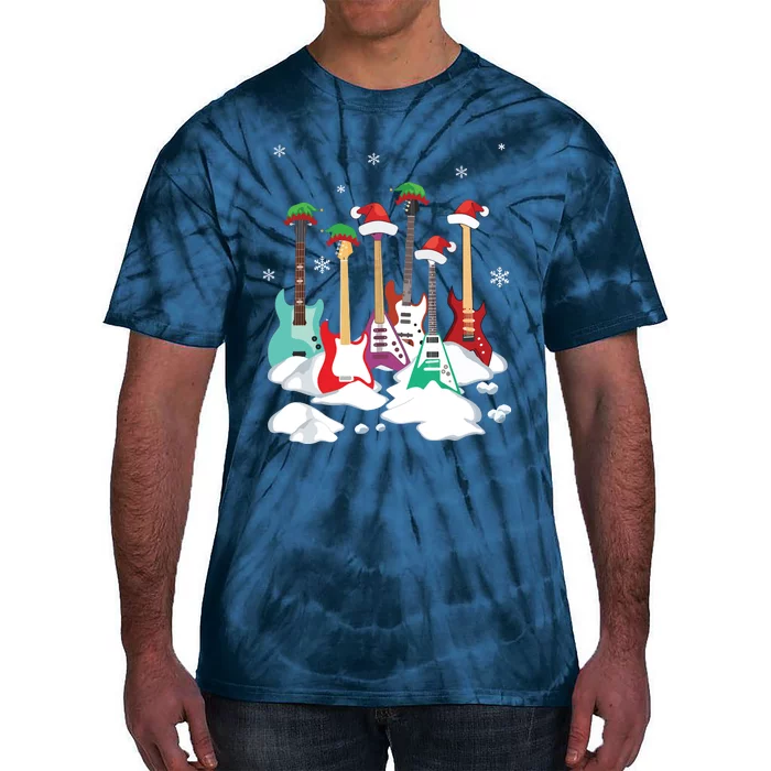 Guitar Santa Hat Christmas Tree Funny Music Loves Xmas Tie-Dye T-Shirt