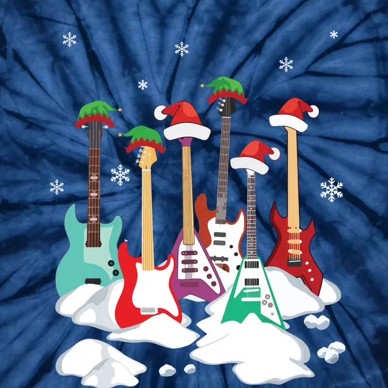 Guitar Santa Hat Christmas Tree Funny Music Loves Xmas Tie-Dye T-Shirt