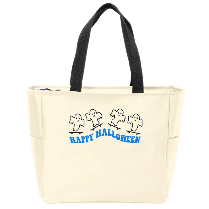 Ghost Skateboard Happy Halloween Lazy Costume Skateboarding Gift Zip Tote Bag