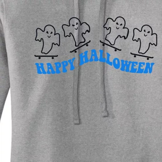 Ghost Skateboard Happy Halloween Lazy Costume Skateboarding Gift Women's Pullover Hoodie