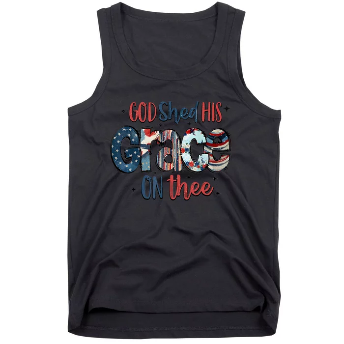 God Shed His Grace On Thee 4th Of July Groovy Patriotic Tank Top