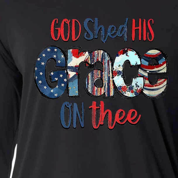 God Shed His Grace On Thee 4th Of July Groovy Patriotic Cooling Performance Long Sleeve Crew