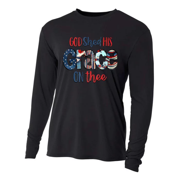 God Shed His Grace On Thee 4th Of July Groovy Patriotic Cooling Performance Long Sleeve Crew