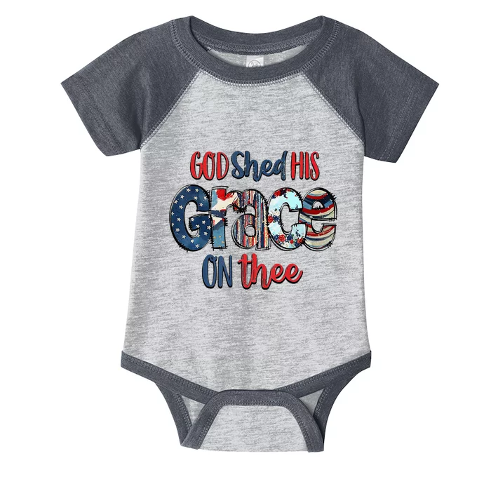 God Shed His Grace On Thee 4th Of July Groovy Patriotic Infant Baby Jersey Bodysuit