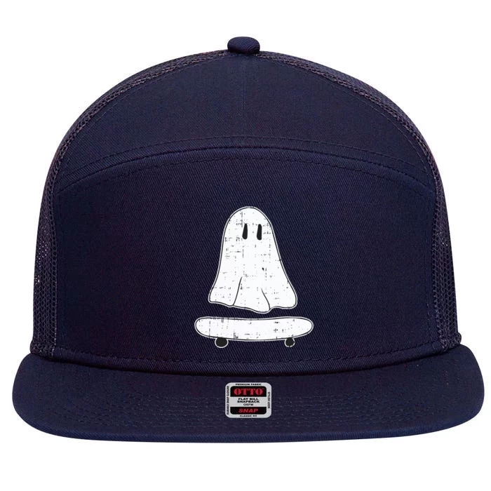 Ghost Skater Halloween Costume Spirit Ghoul SkateboardIng Gift 7 Panel Mesh Trucker Snapback Hat