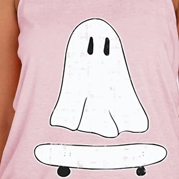 Ghost Skater Halloween Costume Spirit Ghoul SkateboardIng Cool Gift Women's Knotted Racerback Tank