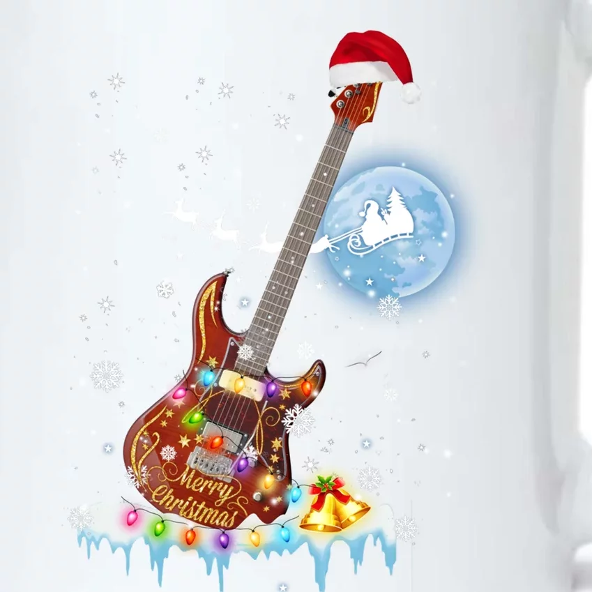 Guitar Santa Hat Christmas Tree Funny Music Loves Xmas Gift Black Color Changing Mug