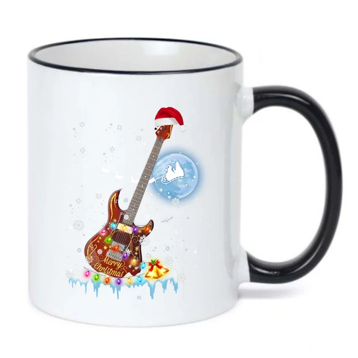 Guitar Santa Hat Christmas Tree Funny Music Loves Xmas Gift Black Color Changing Mug