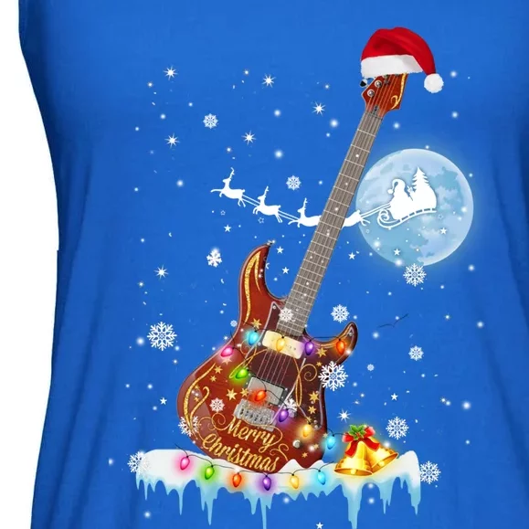 Guitar Santa Hat Christmas Tree Funny Music Loves Xmas Gift Ladies Essential Flowy Tank